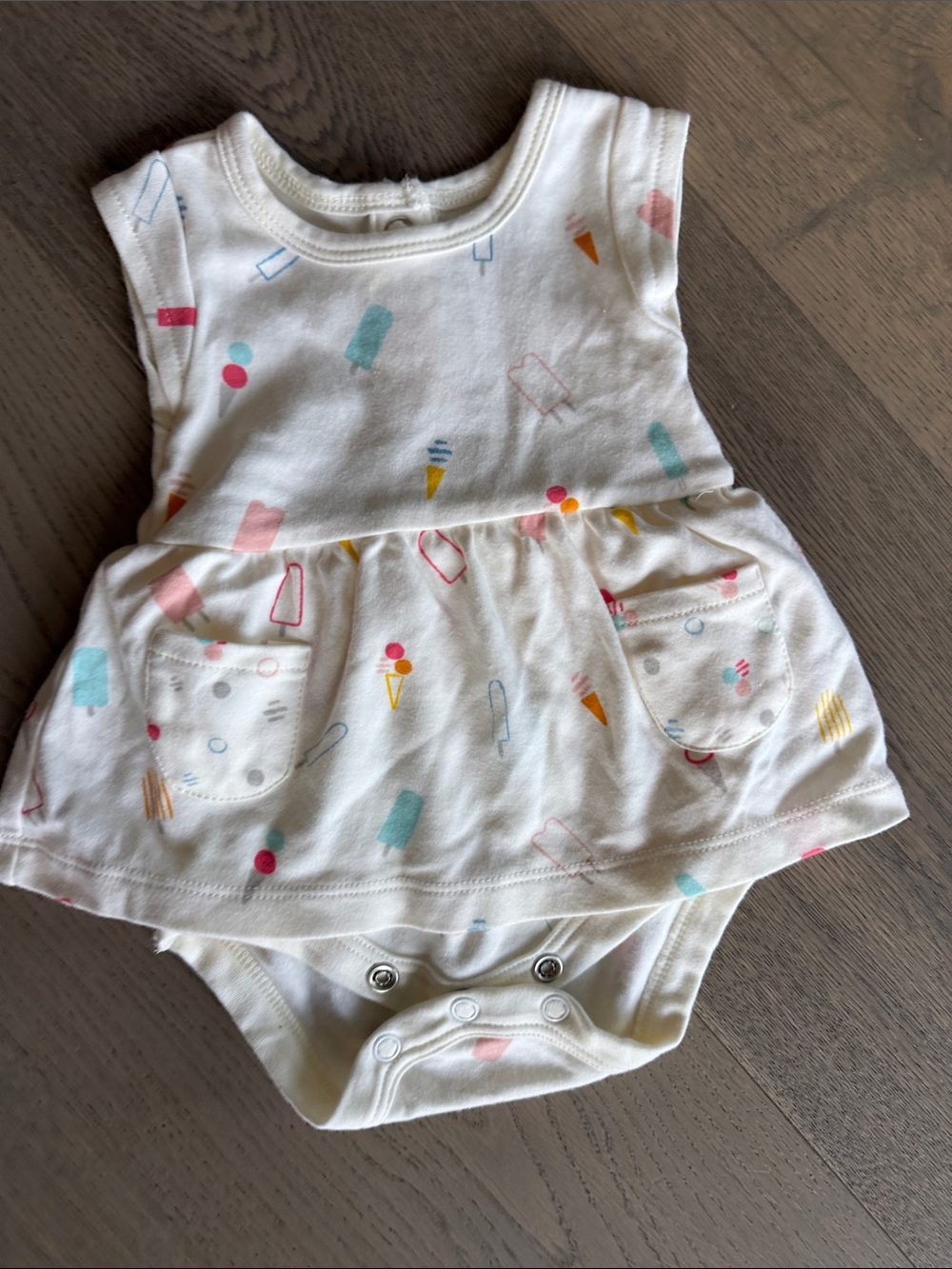 Pehr Baby Girls White Ice Cream Print Dress-Style Bodysuit
